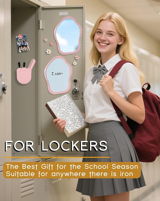 KEYDUACU 13 pcs Girls Locker Accessories, Locker Decorations Including Mirrors, whiteboards, Magnets and organizing Supplies. Ideal for Back-to-School Essentials and The Office (13 pcs-Pink)