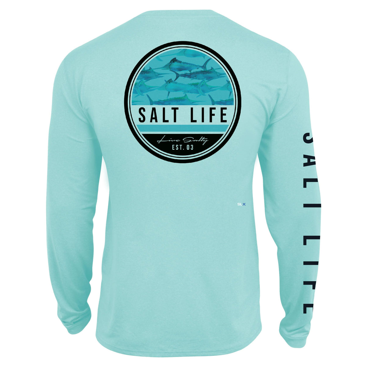 Salt Life Marlin Retreat Long Sleeve Performance Pocket Tee, Lt. Aruba Heather, Small