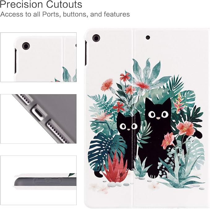 Vimorco for iPad 10.2 Case 9th Generation Cover Flower Cats for iPad 9th/8th/7th Generation Case Slim Soft Rubber Back Adjustable Stand Auto Wake/Sleep Smart Black Cat