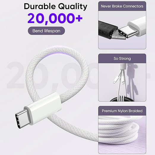 USB C to USB C 240W USB C Cable 2-Pack 10ft C to C Cable Fast Charging for MacBook Pro/MacBook Air iPad Pro/iPad Air iPhone 16 15 Pro Max Plus Samsung GalaxyCompatible 140W/100W/65W/45W/35W/20W