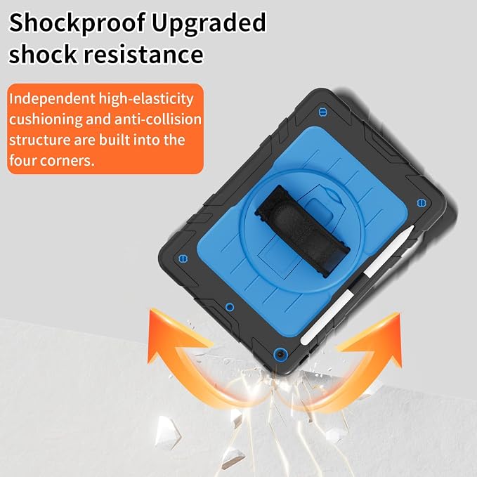 Case for iPad 9th/8th/7th Generation10.2 Shockproof 360 Rotating Stand Shoulder Hand Strap with Pencil Holder for iPad 10.2 inch 2021/2020/2019 Case (Black)