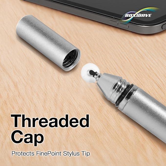BoxWave Stylus Pen Compatible with Unihertz Atom - FineTouch Capacitive Stylus Super Precise Stylus Pen - Metallic Silver