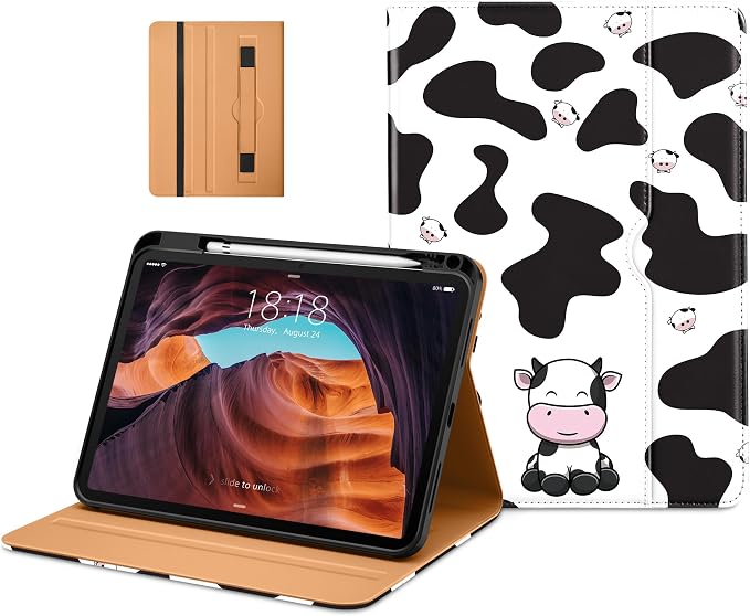 DTTO for iPad (A16) 11th Generation 11-inch &amp 10th Gen Case Brown | Premium Leather Business Cover with Pencil Holder Hand Strap &amp Pocket Corner Protection Auto Sleep/Wake for Work &amp