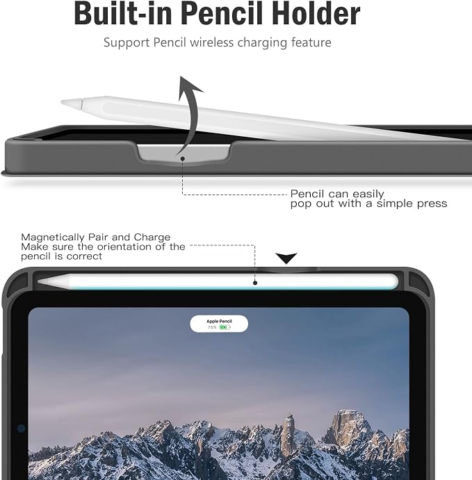 Antbox Case for iPad mini 7 A17 Pro for iPad mini 7th/6th Generation | Built-in Pencil Holder Vegan Leather Smart Cover with Auto Sleep/Wake Stand Function