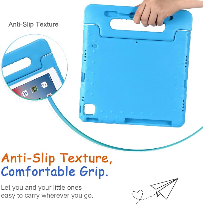 Kids Case for iPad Pro 11 M5/M4 &amp iPad Air 11 (2026/2025/2024) Shockproof Case with Pencil Holder Techcircle Light EVA Foam Handle Stand Bumper Protective Child Friendly Drop Proof Cover Black