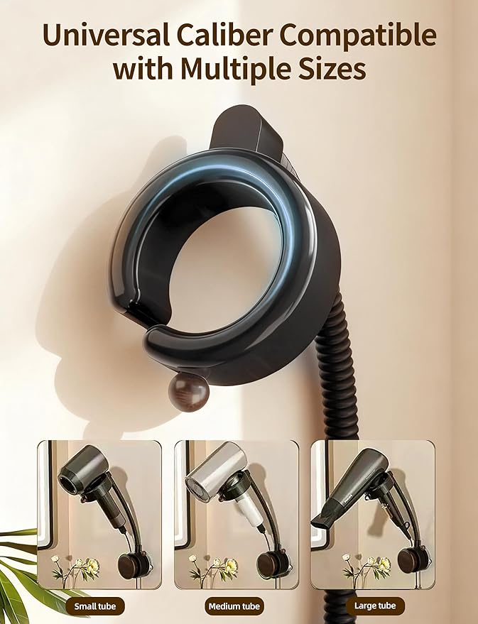Hands Free Hair Dryer Holder Wall Mounted with Suction Cup, No Drill Installation for Damage-Free Walls, 360° Adjustable Blow Dryer Holder Fits Most Hair Dryers for Bathroom Organization1 Pack(Black)