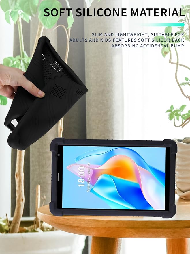 Case for PRITOM B8/PRITOM L8/VASOUN Tab8 Tablet 8 Inch- Soft Silicone Shock Proof Lightweight Stand Rubber Shell Protective CoverKids Friendly Soft Silicone Adjustable Stand CoverBlack
