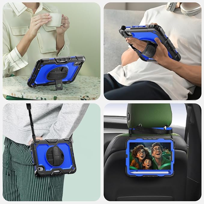 SEYMAC for iPad 9th/8th/7th Generation Case 10.2 2021-2019 Full-Body Shockproof Protective Case with Screen Protector Rotating Stand/Handle/Shoulder Strap for iPad 10.2 Blue/Black