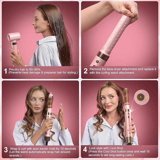 Mythsight Dual Voltage StyleVibe 8-in-1 Air Styler, Hair Dryer & Blow Dryer Brush with Travel Case - Auto Wrap Curls (L/R), Fast Drying, Thermal Brush for Blowouts & Frizz-Free Volume, No Heat Damage