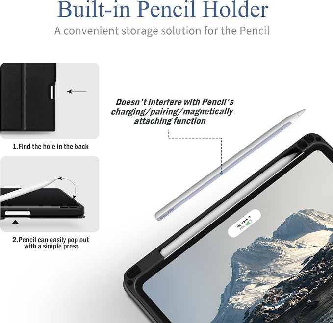 Antbox Case for iPad Air 11-inch M4/M3/M2 (2026/2025/2024) iPad Air 5th/4th Generation 10.9'' Vegan Leather with Pencil Holder Typing Angle Auto Sleep/Wake Muti-Stand