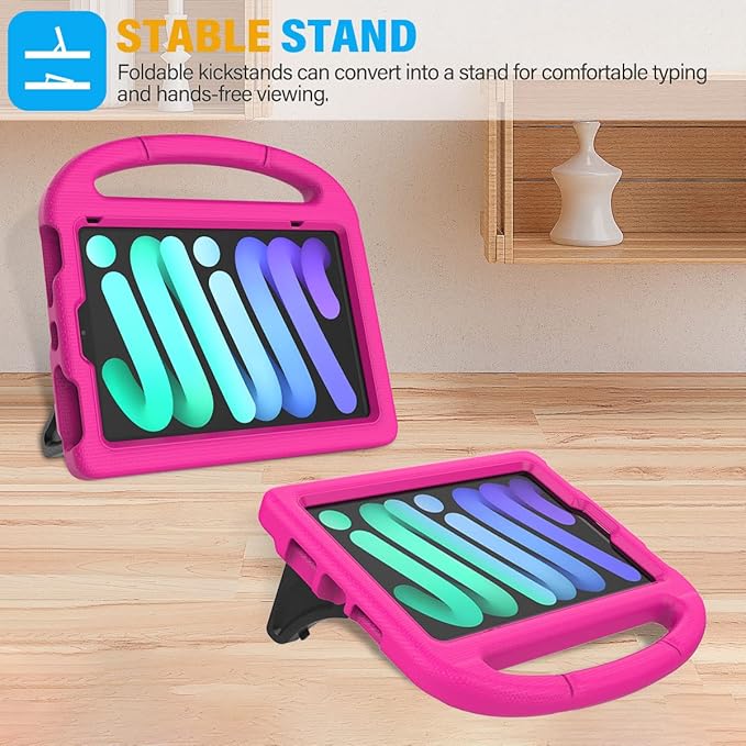 SUPLIK Kids Case for iPad mini 7 (A17 Pro) 2024 &amp iPad mini 6 2021 8.3-inch iPad mini 6th/7th Generation Case with Screen Protector Durable Shockproof Kids Cover with Handle Stand Black
