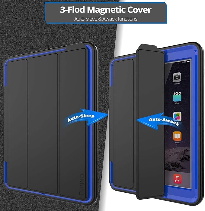 DUNNO Case Compatible with iPad 6th/5th Generation 9.7-Inch 2017/2018 Three Layer Heavy Duty Full Protection Case with [Auto Sleep/Wake] Stand Design for iPad 5/6 Generation (Black+Blue)