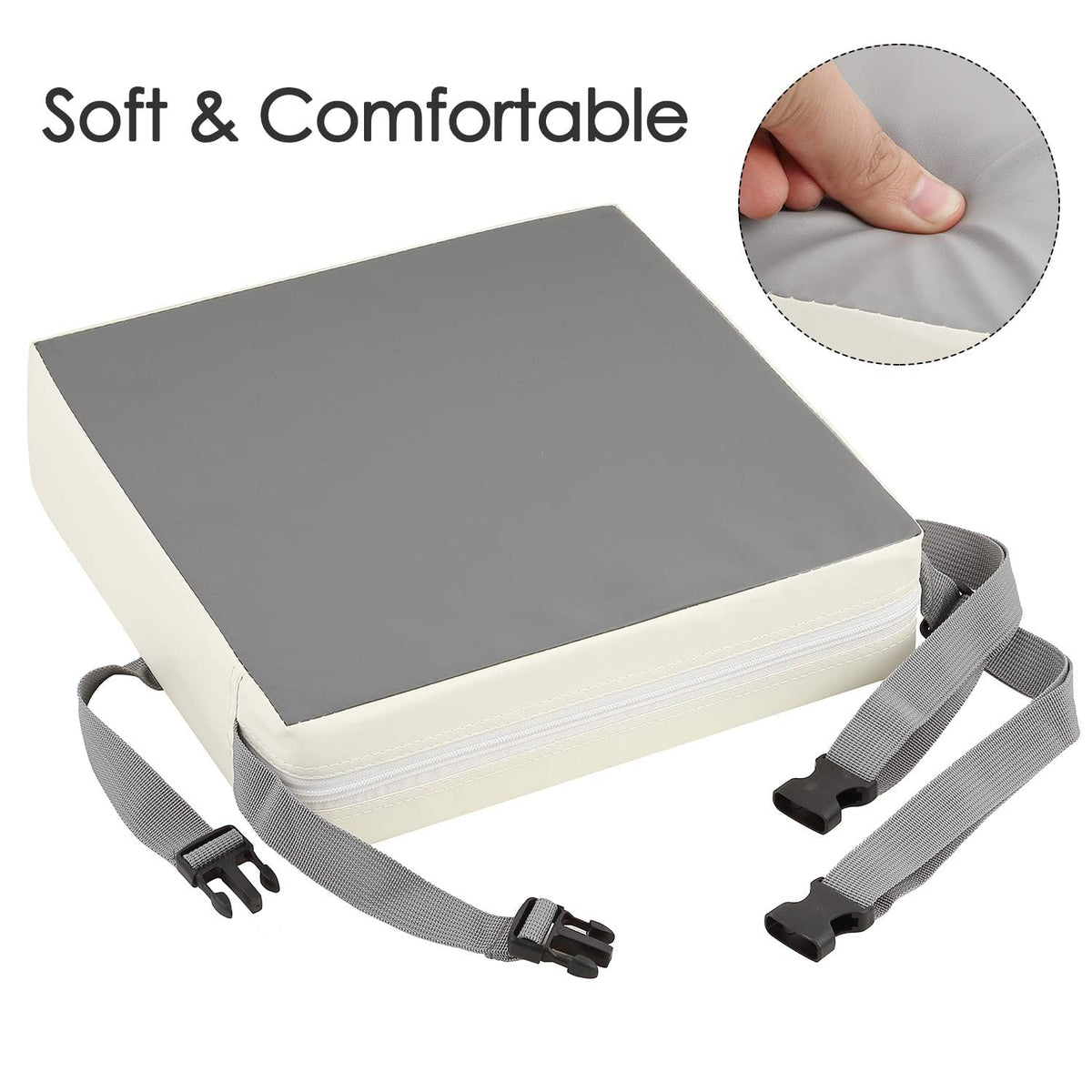 Booster Seat for Kitchen Chair - PU Waterproof Toddler Booster for Dining Table, Portable Travel Increasing Cushion for Kid (Grey)