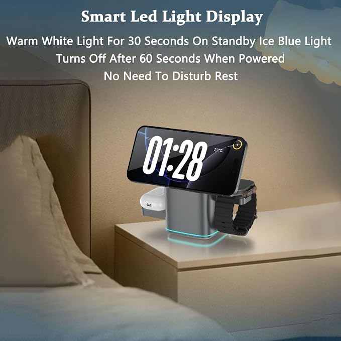 Subsistenceed 3-in-1 Wireless Charger Touch Pop Up Charging Station with Strong Magnetic &amp 180° Rotation Qi2 Certified for iPhone Android Smart Watch (Black)