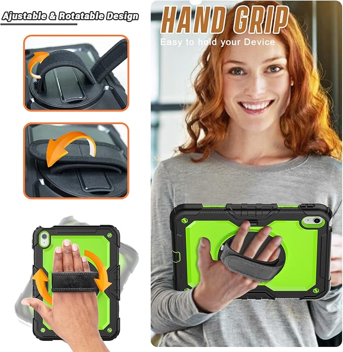 Case Compatible with iPad (A16) 11th 2025/10th Gen 2022 | Built-in Screen Protector Pen Holder Heavy Duty Shockproof Rugged Protective Case W/Handle Shoulder Strap