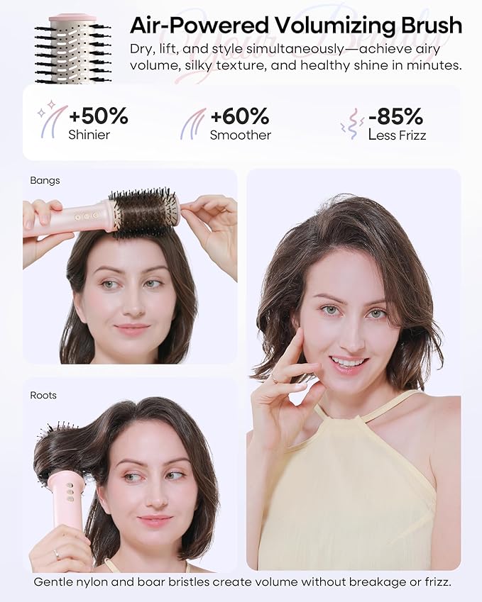 okaydeer 7 in One Hair Dryer Brush with Auto Wrap Curlers, Negative Ionic, No Heat Damage, Blow Dryer, Fast Drying & Frizz-Free Styling, Hot Air Styler, Straightener&Volumizing Brush with Storage Bag