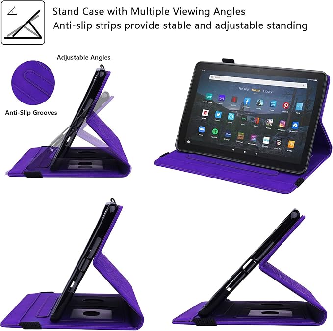for Kindle Fire HD 8 Tablet (only Fits 10th Generation) &amp Fire HD 8 Plus 8 Case 2020 with Stand/Pencil Holder/Card Pocket/Elastic Band Embossed PU Leather Floral Cover Brown Peacock Flower
