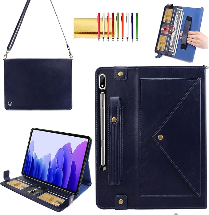 Handbag Case for Samsung Galaxy Tab S10 FE/S9 FE 10.9/S9/S8/S7 11 Techcircle Folio Stand Crossbody Wallet Protective Cover with S Pen Holder &amp Card Slots Hand Strap &amp Shoulder Strap Black