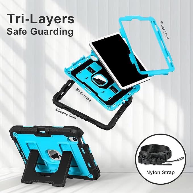 Kids Case Compatible with iPad mini 7 A17 pro 2024 Mini 6 8.3”Colorful Shockproof Case with Pencil Holder and Adjustable Big StandHandle Strap for iPad mini 6th 7th Gen