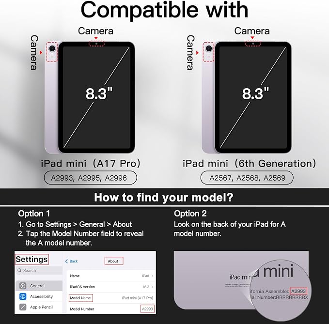 JETech Folio Case Cover for iPad mini A17 Pro/6th Gen (2024/2021) Black | Multi-Angle Stand Cover Pencil Holder Slim Protective Cover Auto Wake/Sleep