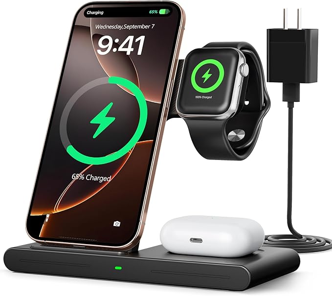 2026 Travel Portable Wireless Fast Charging Station for Apple &amp Android | 3 in 1 Charging for iPhone17 16 15 14 13 12Apple Watch Series &amp Air pods 4 3 2 ProSamsung Galaxy