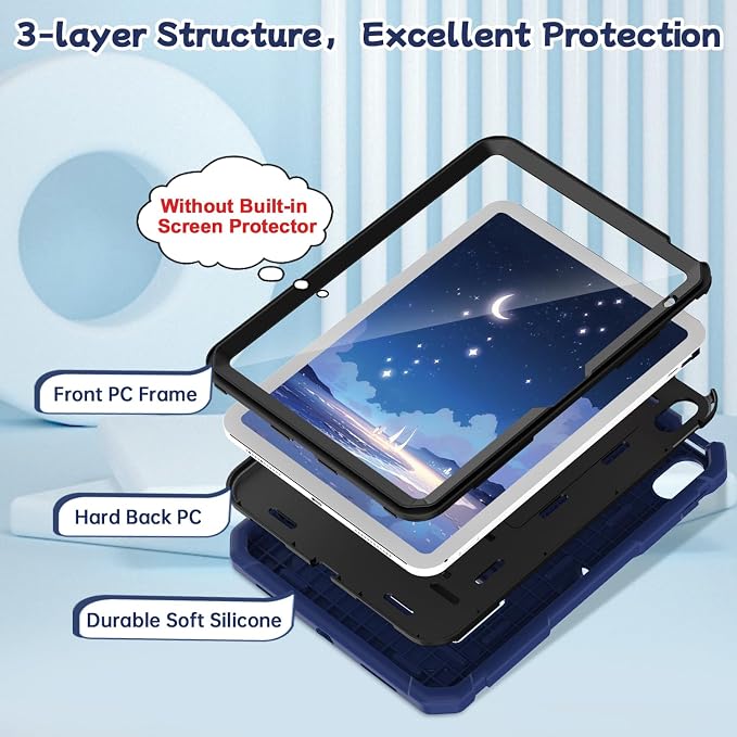 LTROP Case for iPad A16 11th Generation 2025 11 Inch / 10th Generation 2022 10.9 Inch with Kickstand and Pencil Holder Shockproof Rugged Protective iPad 11 inch Cover Black
