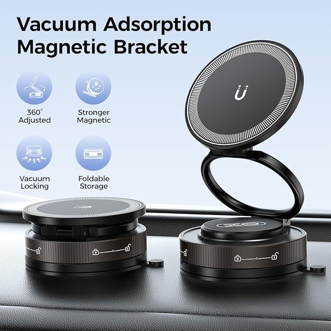 Nano Gel Car Phone Holder, 360°Rotation Adjustable Magnetic Cellphone Mount Foldable Car Phone Stand Strong Suction Phone Holders for Car/Makeup/Gym/Mirror,Fit for All Magsafe Smartphones