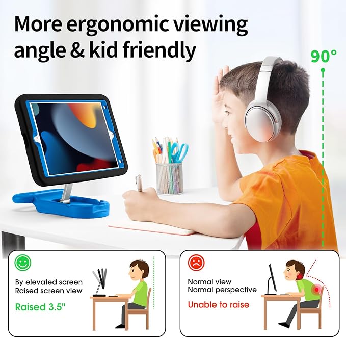Kids Case for iPad 7th/8th/9th Gen 10.2 inchAdjustable Handle Stand(Black) | Adjustable Portrait/Landscape Stand/Drop Proof with Handle/KickstandChild Friendly Protective for iPad 10.2 2021/2020/201