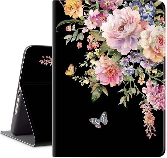 Vimorco for iPad 5th/6th Generation Case 9.7 Inch 2017/2018 for iPad Air 1/2 Case 2013/2014 Pencil Holder/2 Viewing Stands/Typing Stand/Slim Cover for iPad 5/6 Gen Blue Flower Floral