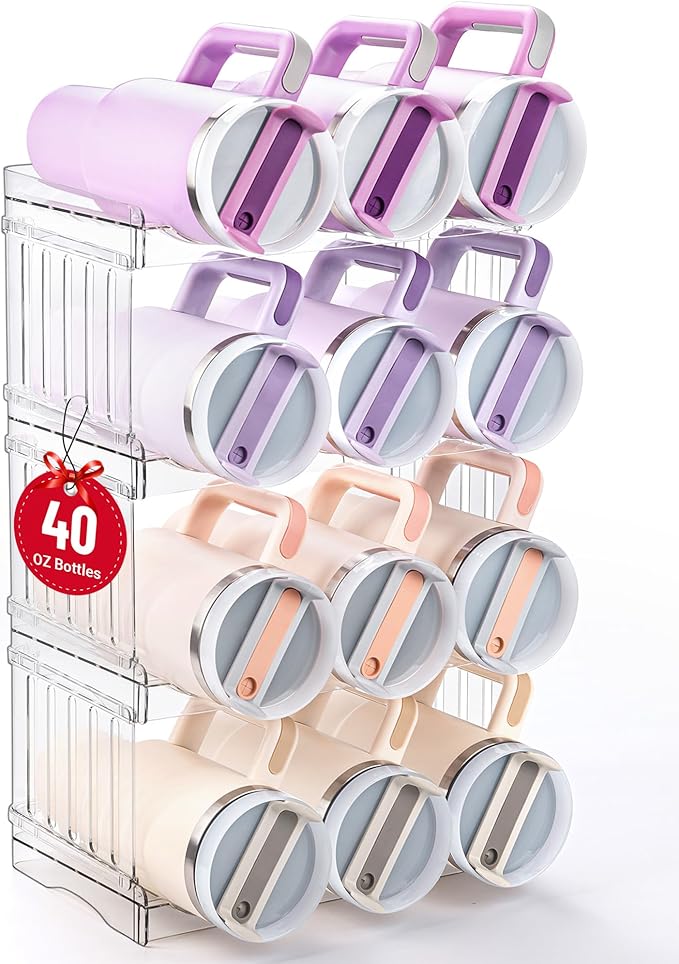 Large Tumbler Organizer for Stanley Cup 40 oz, Patented Kitchen Pantry Organizers and Storage for Stanley Cup Accessories, Stackable Water Bottle Organizer Holder Gifts 4Pack Large-12-bottle