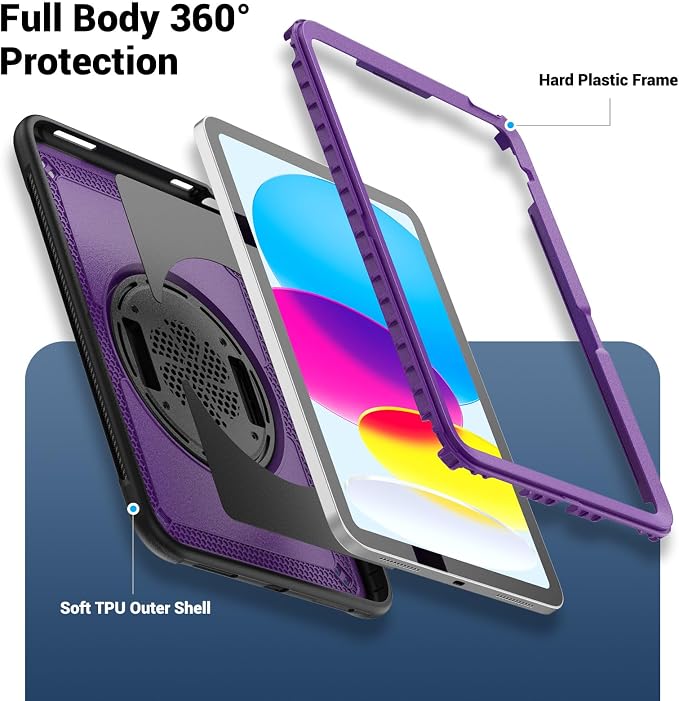 Case for iPad (A16) 11th Generation 11 inch 2025 Lightweight Rugged Dual-Material Design 360° Rotating Adjustable Leather Hand Strap Foldable Kickstand Durable with Full ProtectionBlue
