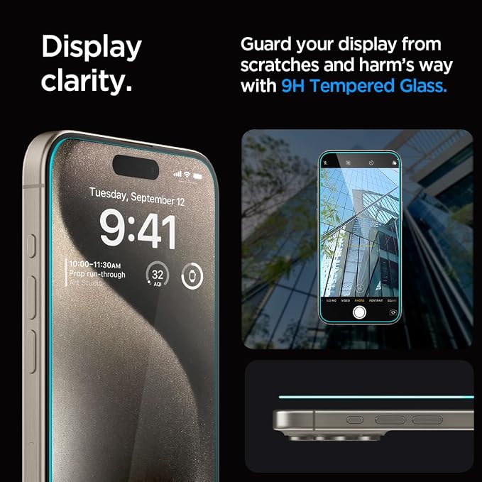 Spigen GlasTR EZ FIT Tempered Glass Screen Protector for iPhone 15 Pro | 9H Hardness Tempered Glass Easy Installation Kit Case-Friendly Crystal Clear Touch Responsive Oleophobic Coating
