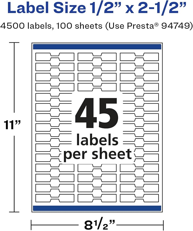 Avery Glossy White Barbell Labels, Sure Feed Technology, 0.5" x 2.5", 4,500 Glossy White Labels, Permanent Adhesive, Laser/Inkjet Printable