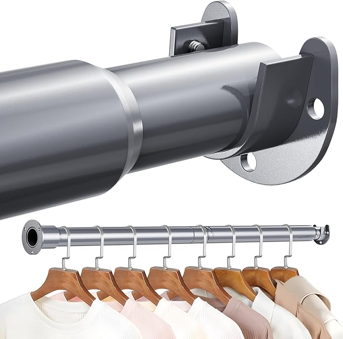 Mavivegue Closet Rod, 17 to 70 Inch Adjustable Closet Rods for Hanging Clothes, Silver Hanging Rod for Closet Wardrobes Laundry RV, Bathroom