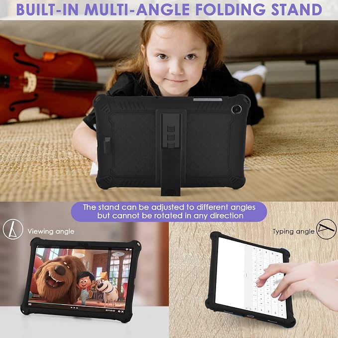 DETUOSI Silicone Case for Samsung Galaxy Tab A11+ Plus 11 Inch 2026/ Tab A9+ Plus 2024 Multi-Angle Foldable Tablet Cover with Adjustable Shoulder Strap &amp Stylus Pen Black