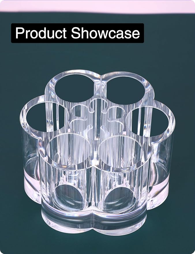 Acrylic Lipstick Holder,Small Flower Clear Compact Chapstick Lip Gloss Liner Nail Brush Organizer with 12 Slots