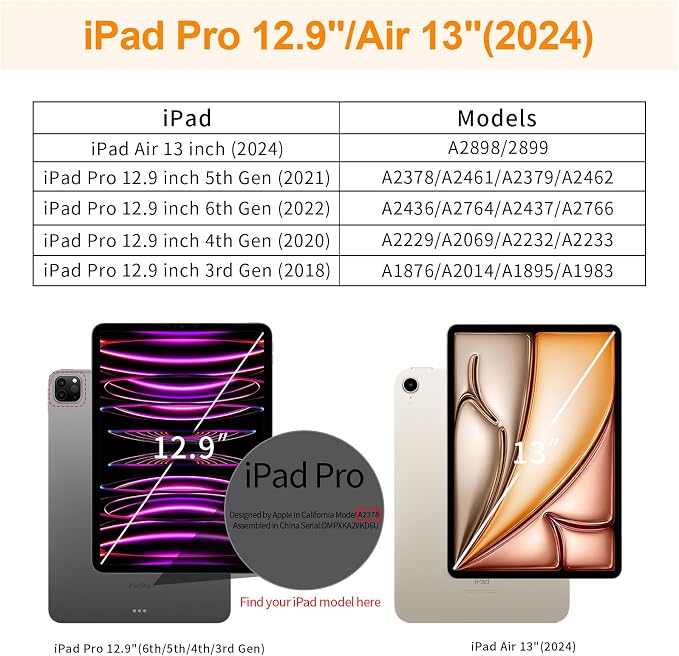 Clear Case for iPad Pro 12.9 inch 6th/5th/4th/3rd Gen 2022/2021/2020/2018 with Pencil Holder Lightweight Shockproof Trifold Stand Transparent Acrylic Back Cover Auto Wake/Sleep Black