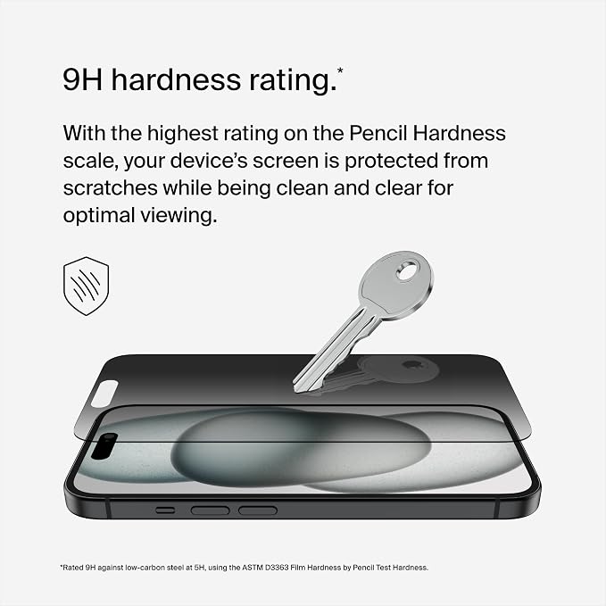 Belkin ScreenForce TemperedGlass Treated Privacy Screen Protector for iPhone 15 and 14 Pro - Slim &amp Scratch-Resistant - Includes Easy Align Tray for Bubble Free Application