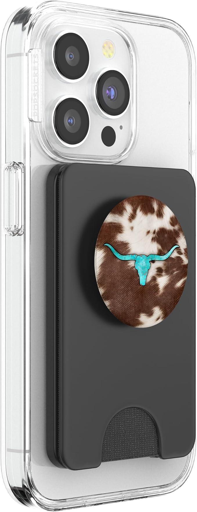 Western Cowhide Cow Print Turquoise Bull Skull Chic Rustic PopSockets Adhesive PopGrip