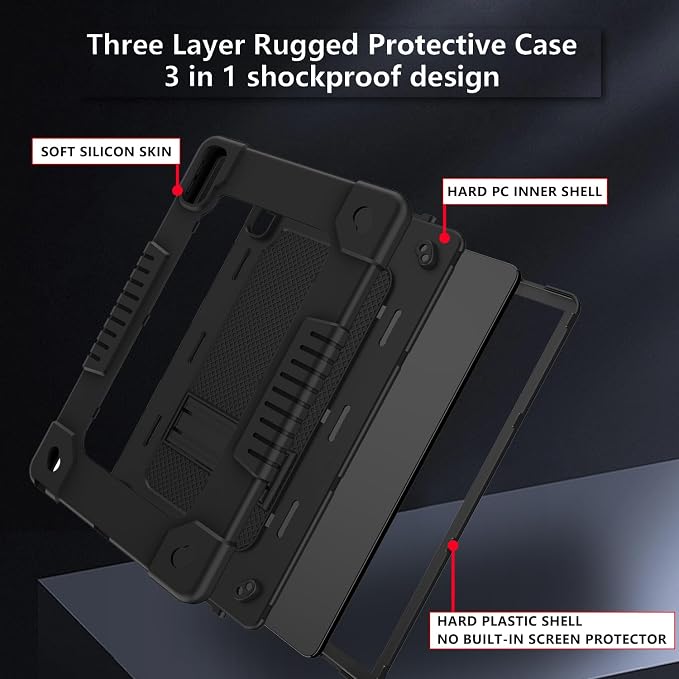 for Lenovo Tab P11 2nd Gen Tablet CaseHeavy Duty Shockproof Built in Kickstand Protective Cover for Lenovo Tab P11 Gen 2 11.5 inch TB350FU/TB350XU (Black)
