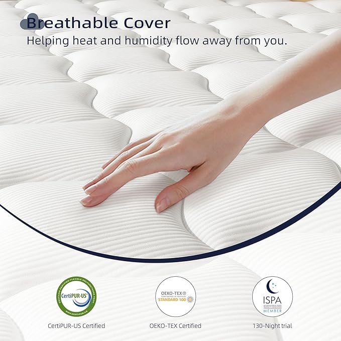 Crystli Twin Size Mattress Bed in A Box, 10 Inch Hybrid Mattress with Zero Pressure Foam, Innerspring for Pressure Relief, Motion Isolation, Medium Firm, CertiPUR-US Certified