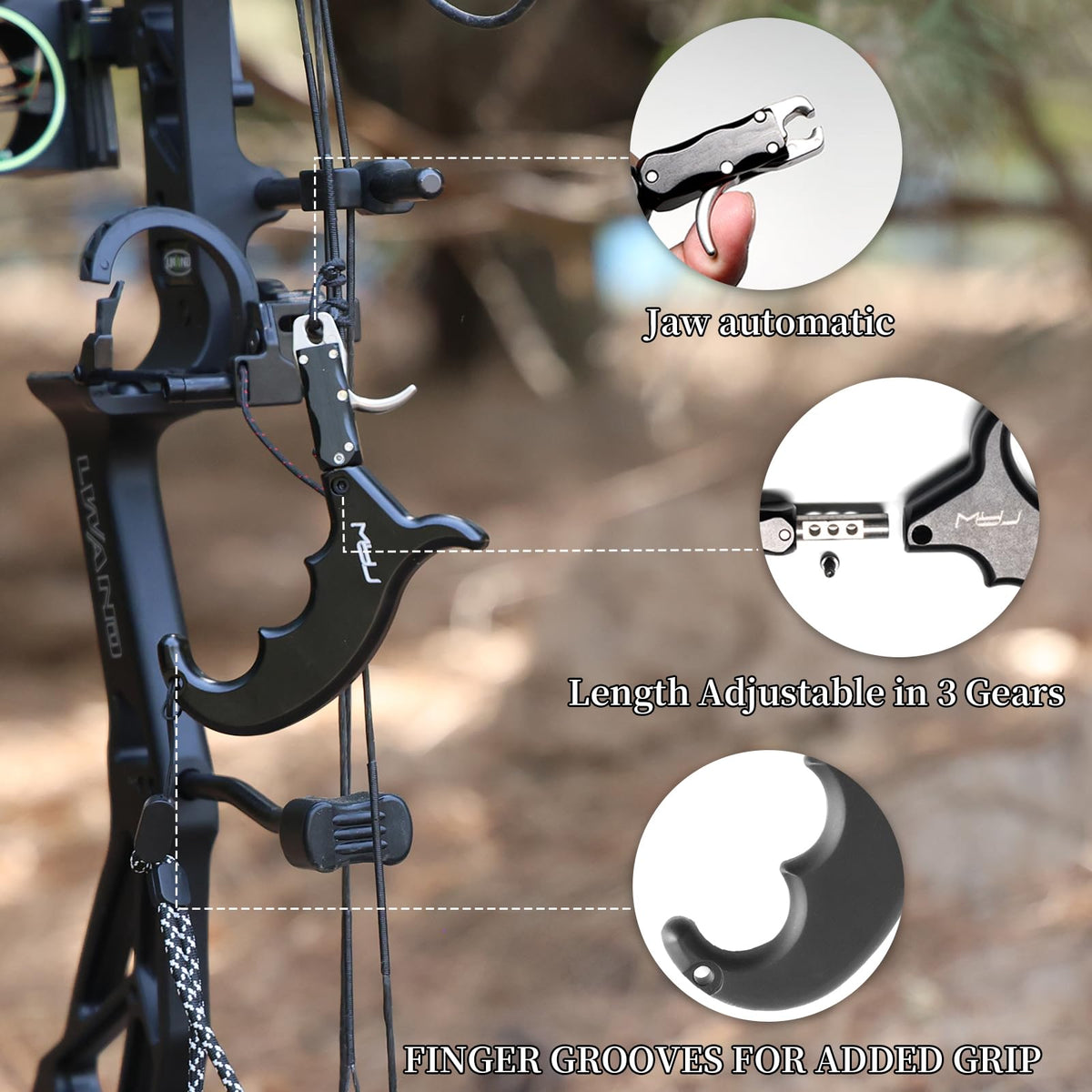 MOYJ Compound Bow Release Aids Trigger 4 Finger Caliper Jaw Rotation Black/Camo Box Packaging Thumb Arrow Release for Adults Hunting Shooting Youth Training Archery Release (Black)