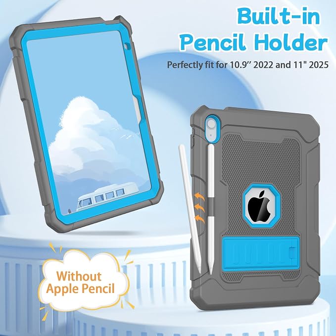 LTROP Case for iPad A16 11th Generation 2025 11 Inch / 10th Generation 2022 10.9 Inch with Kickstand and Pencil Holder Shockproof Rugged Protective iPad 11 inch Cover Black