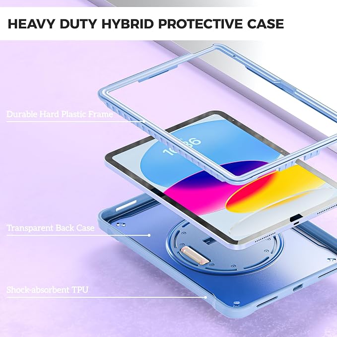 ProCase Rugged Case for iPad A16 11th Gen 2025/iPad 10th Gen 2022 -Black | Heavy Duty Shockproof Rugged Kids Cover with Hand Strap 360 Degree Rotatable Kickstand Protective for iPad 11/10