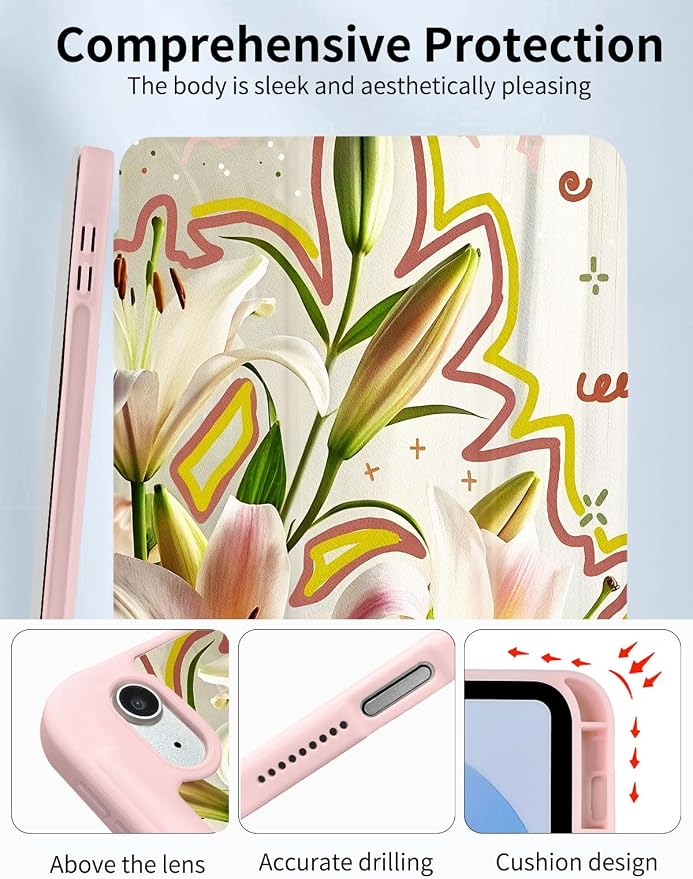 Case for iPad 9th/ 8th/ 7th Generation Case 10.2&amp10.5 Inch (2021/2020/2019 Release) Slim Lightweight Soft Trifold Back Cover with Pencil Holder &amp Auto Sleep/Wake Cover Cherries Cheetah Bows