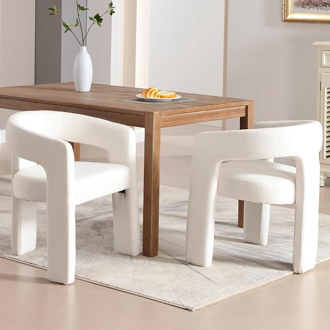 Modern Chenille Dining Chairs Set of 2, Upholstered Barrel Chairs with Arms Comfy Accent Side Chairs for Living Room/Dining Room/Reception, Beige