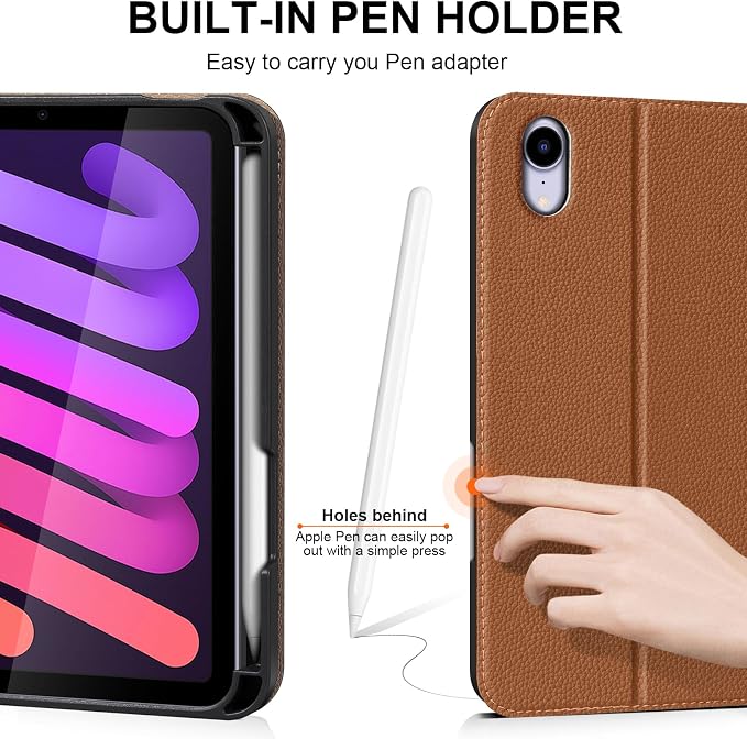 Case for iPad Mini7(A17 Pro) 2024/6th 2021 8.3 with Pencil Holder | Leather Protective Shockproof Smart Cover Adjustable Stand Auto Wake/Sleep Multiple View Angles Black