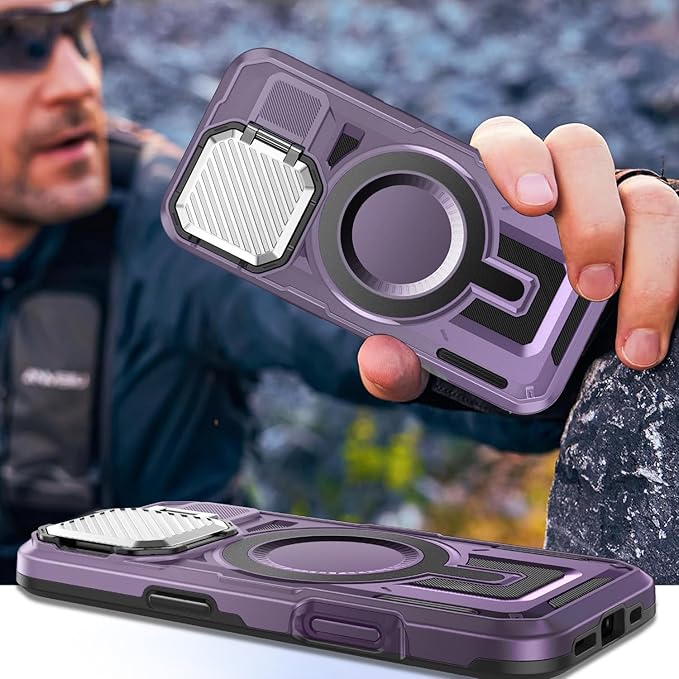 Camera Stand Case for iPhone 16 Pro, [Compatible with Mag Safe] [Lens Cover] 2024 Version Military Grade Protective Soft Case for iPhone 16 Pro 6.3 inch Men Women, Purple