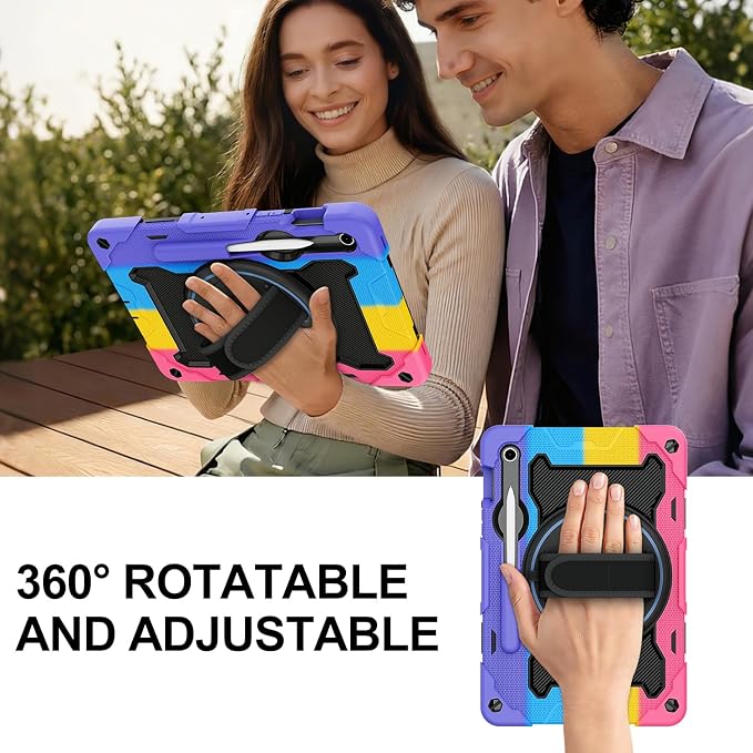 Galaxy Tab S10 Lite/S10 FE/S9 FE 5G/S9 Case 10.9/11 inch | with Screen Protector 360° Rotating Kickstand Hand/Shoulder Strap Heavy Duty Shockproof Cover S Pen Holder Kids Friendly
