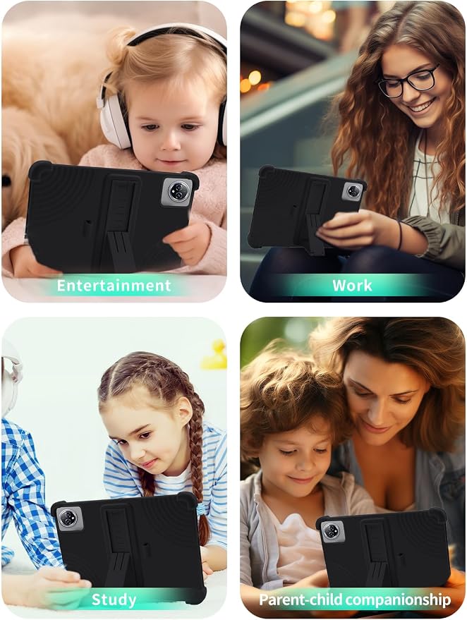 Case for Raemond K80 Tablet 10 Inch Android 15WUNIAK Hollow Back DesignHeat Dissipation Shockproof Lightweight Adjustable Kickstand Silicone Shell&ampKids Friendly Soft CaseBlack